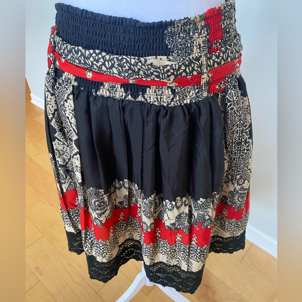Mix Nouveau Bohemian Black and Red Skirt crochet lace hem light floaty lined